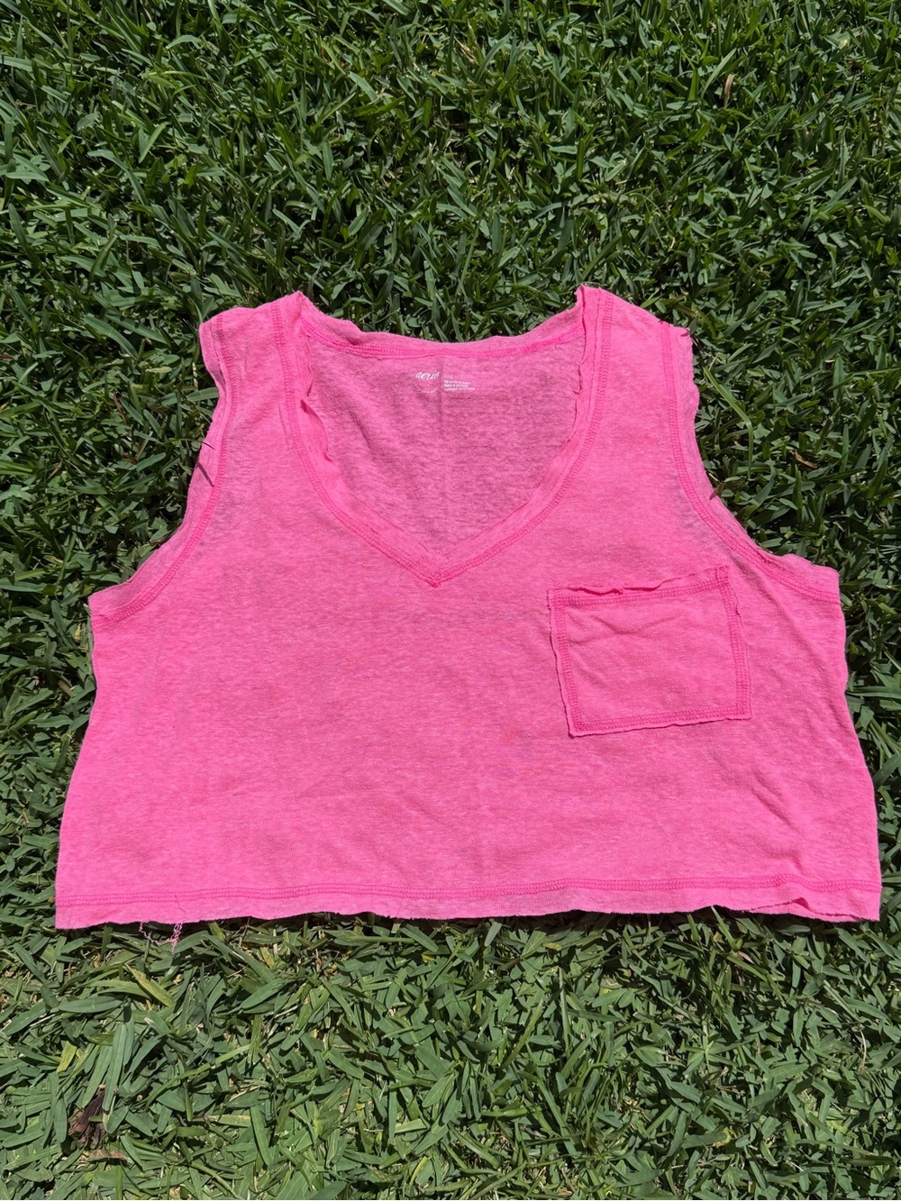 aerie Hot Pink V-Neck Crop Tank with Pocket